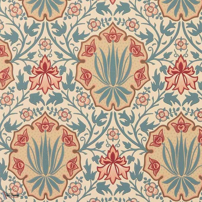 Iris & Rose wallpaper-Morris & Co-Indigo/Crimson-Roll-Selected Wallpapers-Interiors