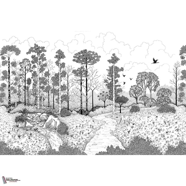 La biche aux bois wallpaper-Les Dominotiers-Black and white-Non Woven (70 cm)-M2-Selected Wallpapers-Interiors