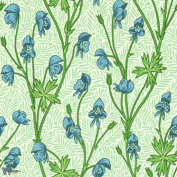 Monkshood-wallpaper-Morris & Co-Cobalt/Goblin Green-Roll-Selected-Wallpapers-Interiors