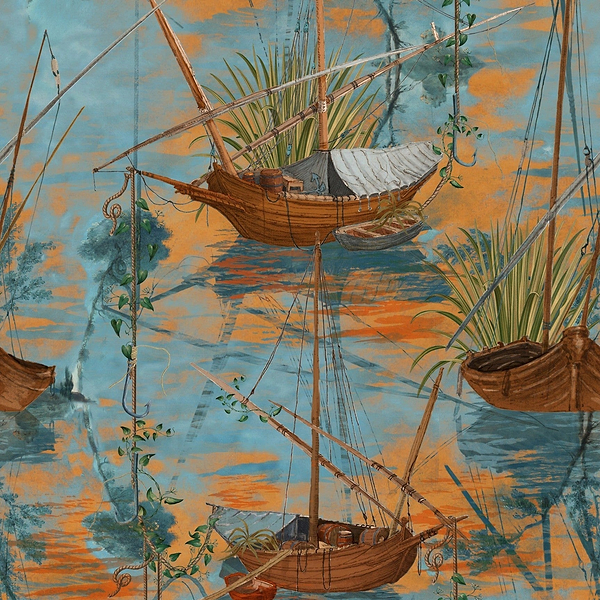 Moored Boats wallpaper-Mind the Gap-Light Pink-300 cm (standaard)-Selected-Wallpapers-Interiors