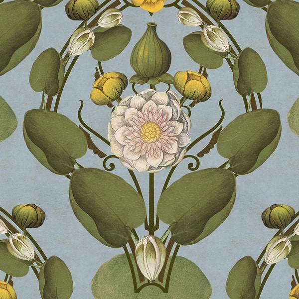 Nymphaea Tapete-Mind the Gap-Powder Blue-300 cm (standaard)-Selected-Wallpapers-Interiors