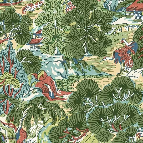 Pagoda Trees-Thibaut-Coral and Green-Rolle-Selected-Wallpapers-Interiors