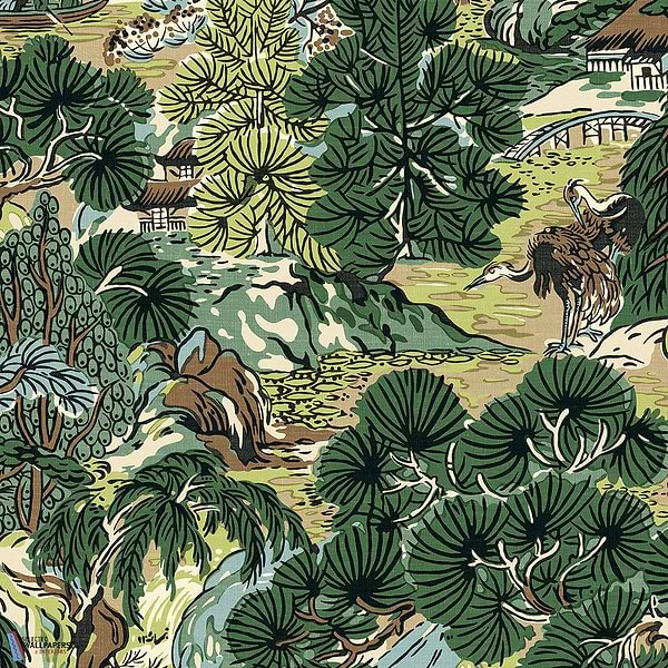 Pagoda Trees-Thibaut-Brown and Green-Rolle-Selected-Wallpapers-Interiors