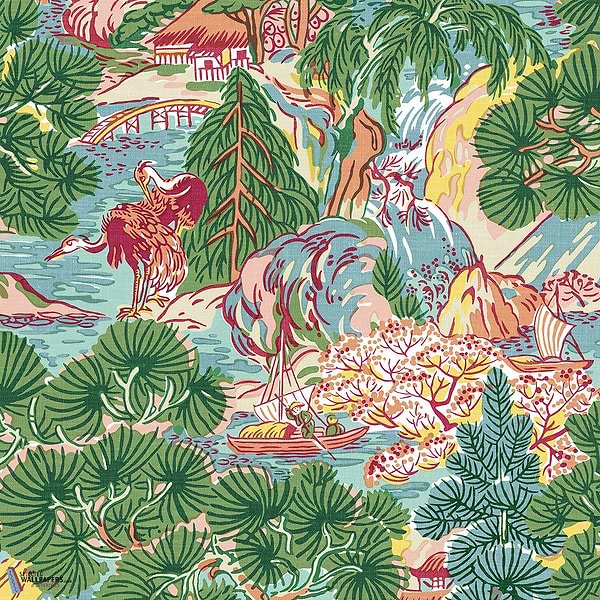 Pagoda Trees-Thibaut-Pink and Green-Rolle-Selected-Wallpapers-Interiors