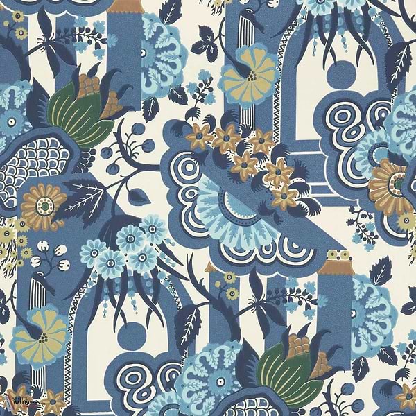 Pineapple Garden wallpaper-1838 wallcoverings-Cobalt-Roll-Selected Wallpapers-Interiors