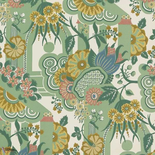 Pineapple Garden wallpaper-1838 wallcoverings-Verde-Roll-Selected Wallpapers-Interiors