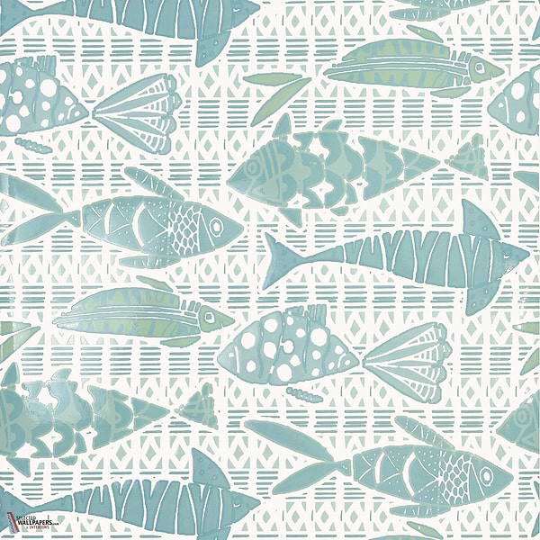 Batik fish Tapete-Thibaut-Spa blue-Rolle-Selected Wallpapers-Interiors