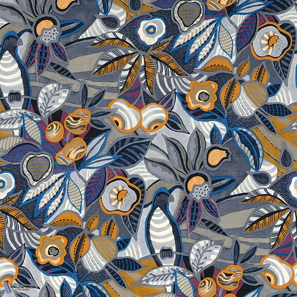 Tehuana-Casamance-wallpaper-Marine/Ocre-Roll-Selected Wallpapers