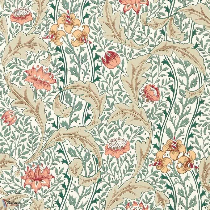 Wild Tulip & Vine wallpaper-Morris & Co-Coral/Teal-Roll-Selected Wallpapers-Interiors