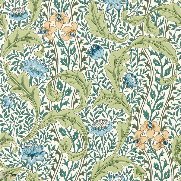 Wild Tulip & Vine wallpaper-Morris & Co-Nettle/Woad-Roll-Selected Wallpapers-Interiors