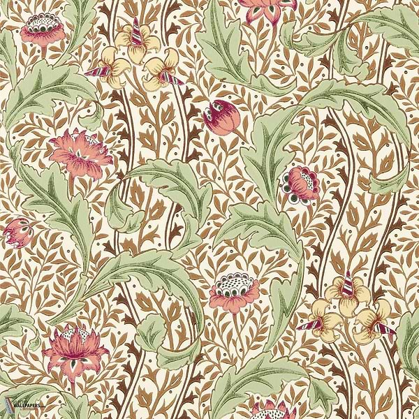 Wild Tulip & Vine wallpaper-Morris & Co-Rose/Linen-Roll-Selected Wallpapers-Interiors
