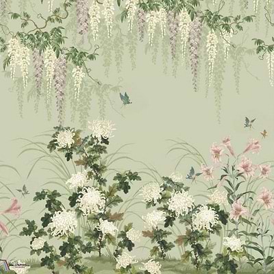 Wisteria Bloom Tapete-1838 wallcoverings-Pistachio-Set-Selected Wallpapers-Interiors