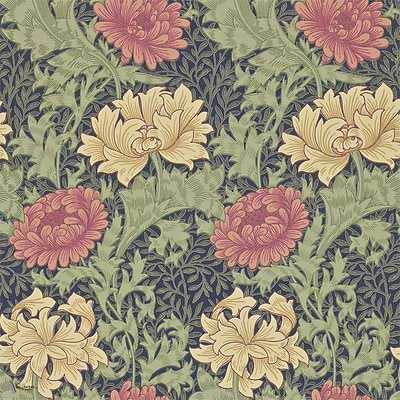 Chrysanthemum behang in Indigo van Morris & Co