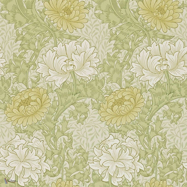 Chrysanthemum behang in Pale Olive van Morris & Co