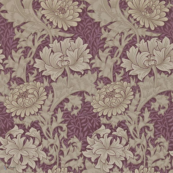 Chrysanthemum behang in Wine van Morris & Co