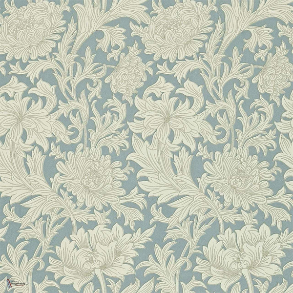 Chrysanthemum Toile Tapete in Blue/Creme van Morris & Co