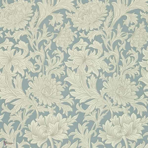 Chrysanthemum Toile Tapete in Blue/Creme van Morris & Co
