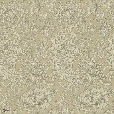 Chrysanthemum Toile Tapete in Ivory/Gold van Morris & Co