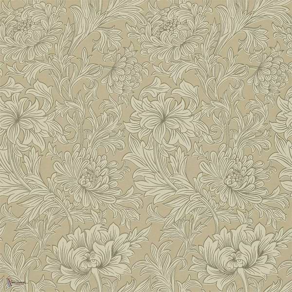 Chrysanthemum Toile Tapete in Ivory/Gold van Morris & Co