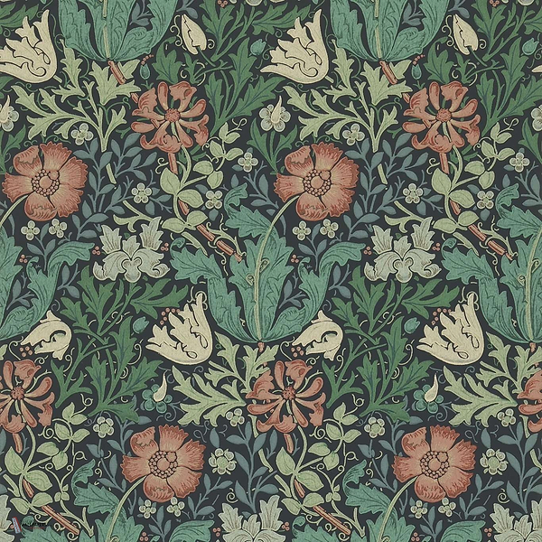 Compton wallpaper in Indigo/Russet van Morris & Co