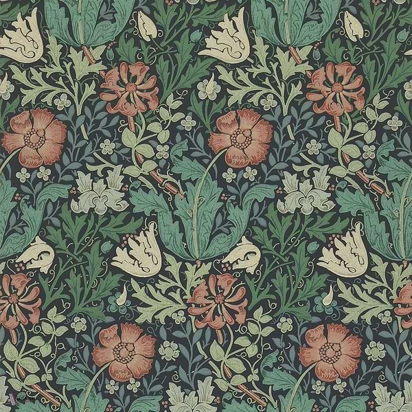 Compton wallpaper in Indigo/Russet van Morris & Co