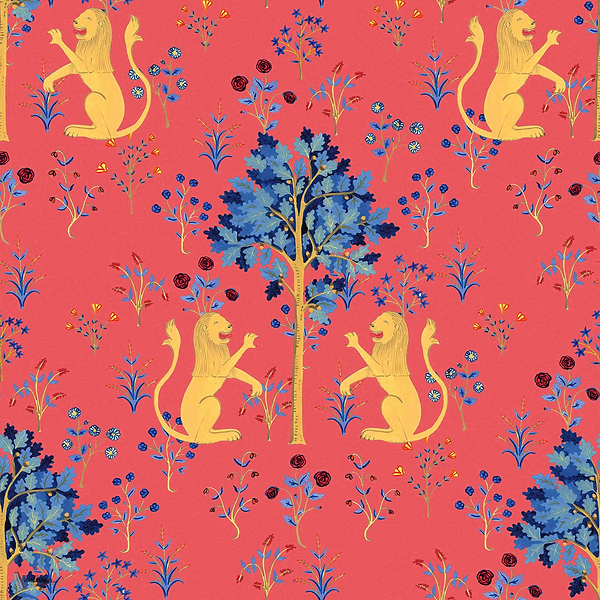 Brianda Fitz-James Stuart - Medieval Tapestry wallpaper in Deep Coral by Coordonne