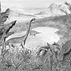 Dinosaurs Park wallpaper in Ash by Coordonne