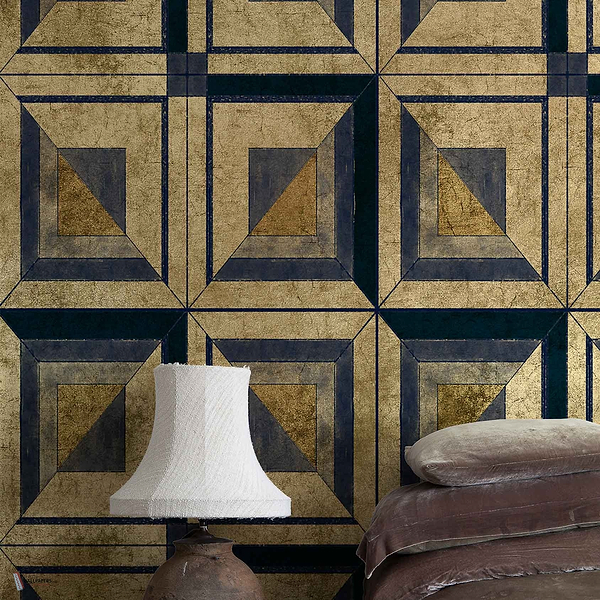 Empire Metallics wallpaper in Gold by Coordonne — interior