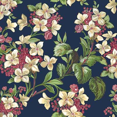 Flowery wallpaper in Navy by Coordonne