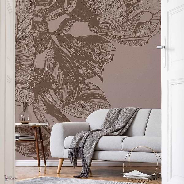 Giant Peonies wallpaper in Cacao by Coordonne — interior
