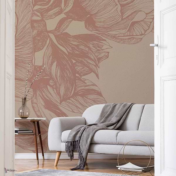 Giant Peonies wallpaper in Nude by Coordonne — interior