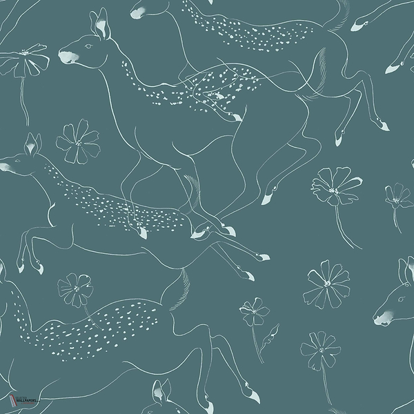 Jumping Bambis wallpaper in Aqua by Coordonne