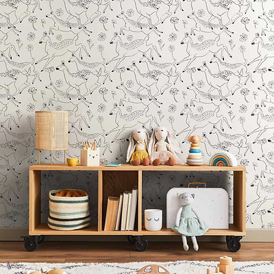 Jumping Bambis wallpaper in Linen by Coordonne — interior