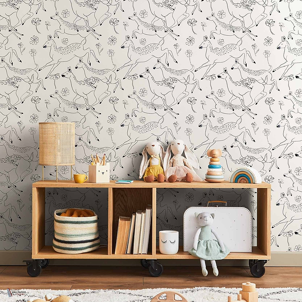 Jumping Bambis wallpaper in Linen by Coordonne — interior