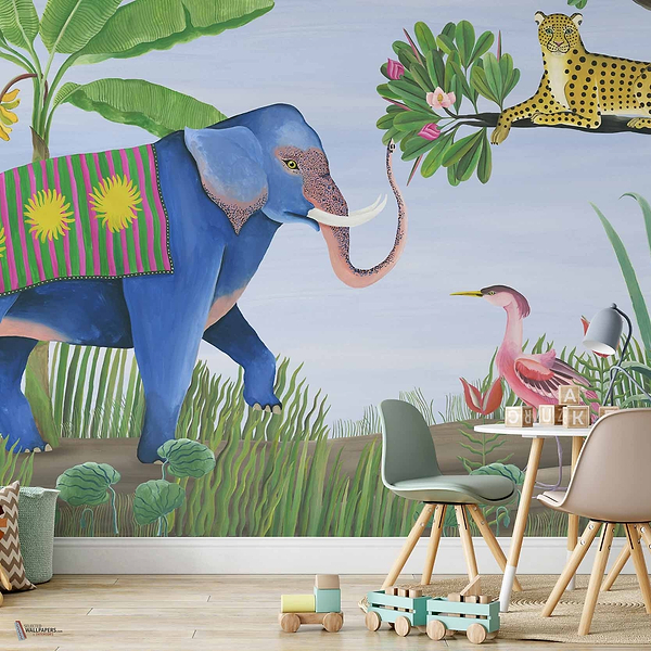 Jungle Friends wallpaper in Lavender by Coordonne — interior