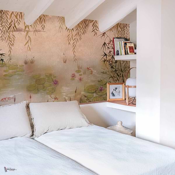 Lotus Textile wallpaper in Autum by Coordonne — interior