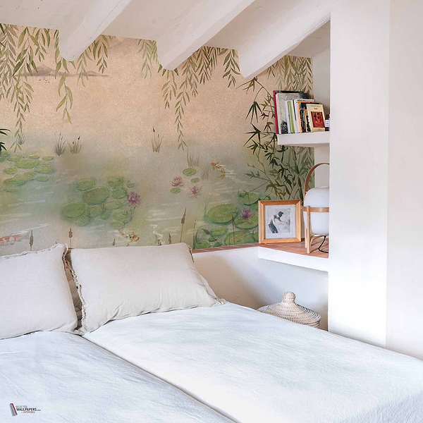 Lotus Textile wallpaper in Spring by Coordonne — interior