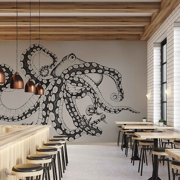 Octopus X-Ray wallpaper in Ink by Coordonne — interior