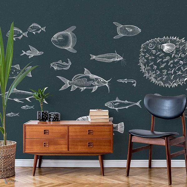 Sea Current wallpaper in Navy by Coordonne — interior