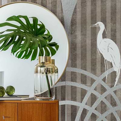 Tassel Metallics wallpaper in Silver by Coordonne — interior
