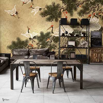 Ukiyo Metallics wallpaper in Gold by Coordonne — interior