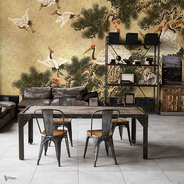 Ukiyo Metallics wallpaper in Gold by Coordonne — interior
