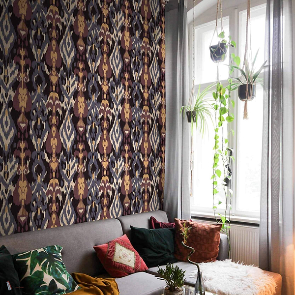 Uzbek wallpaper in Lilac by Coordonne — interior