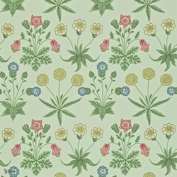 Daisy Tapete in Green/Rose van Morris & Co