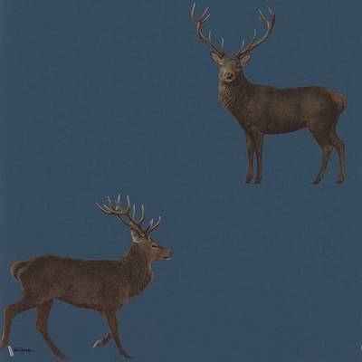 Evesham Deer wallpaper in Indigo van Sanderson