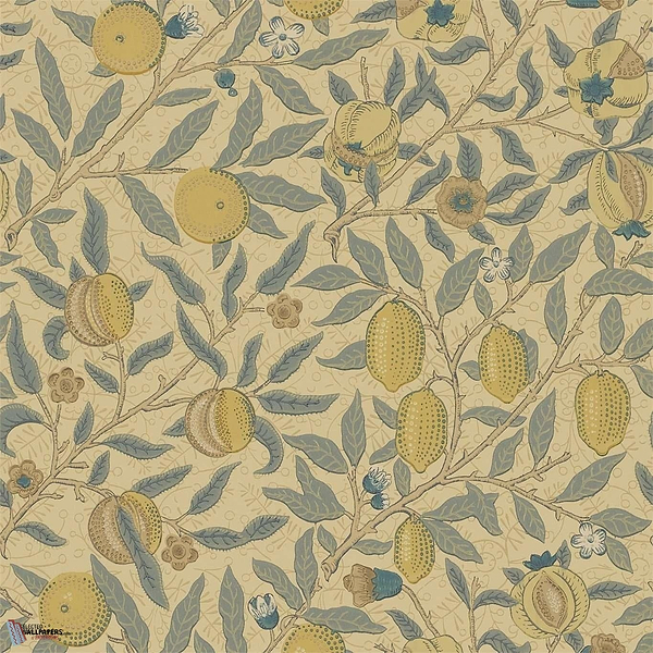 Fruit wallpaper in Blue/Gold/Brown van Morris & Co