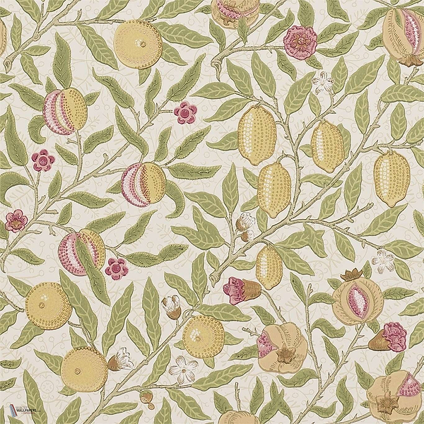 Fruit W/P Tapete in Limestone/Artichoke van Morris & Co
