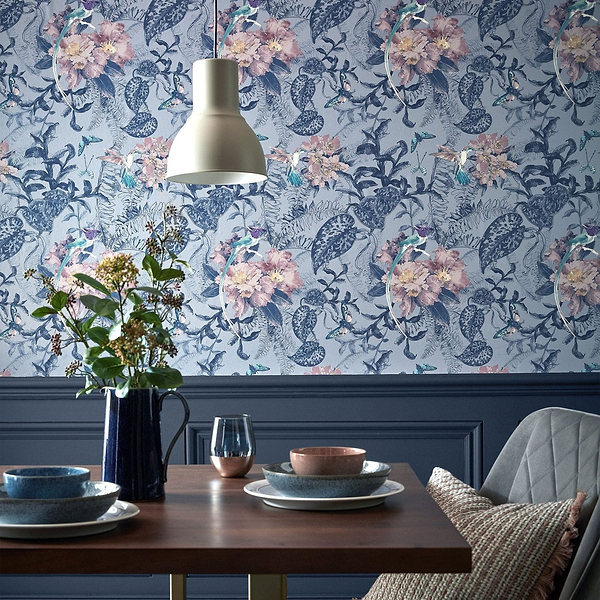 Hedgerow wallpaper in Blue Dusk by 1838 wallcoverings