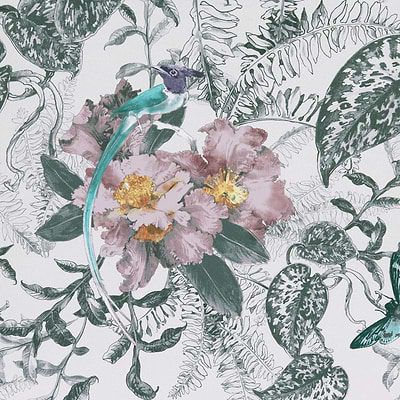 Hedgerow wallpaper in Chamomile by 1838 wallcoverings