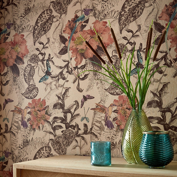 Hedgerow wallpaper in Copper by 1838 wallcoverings